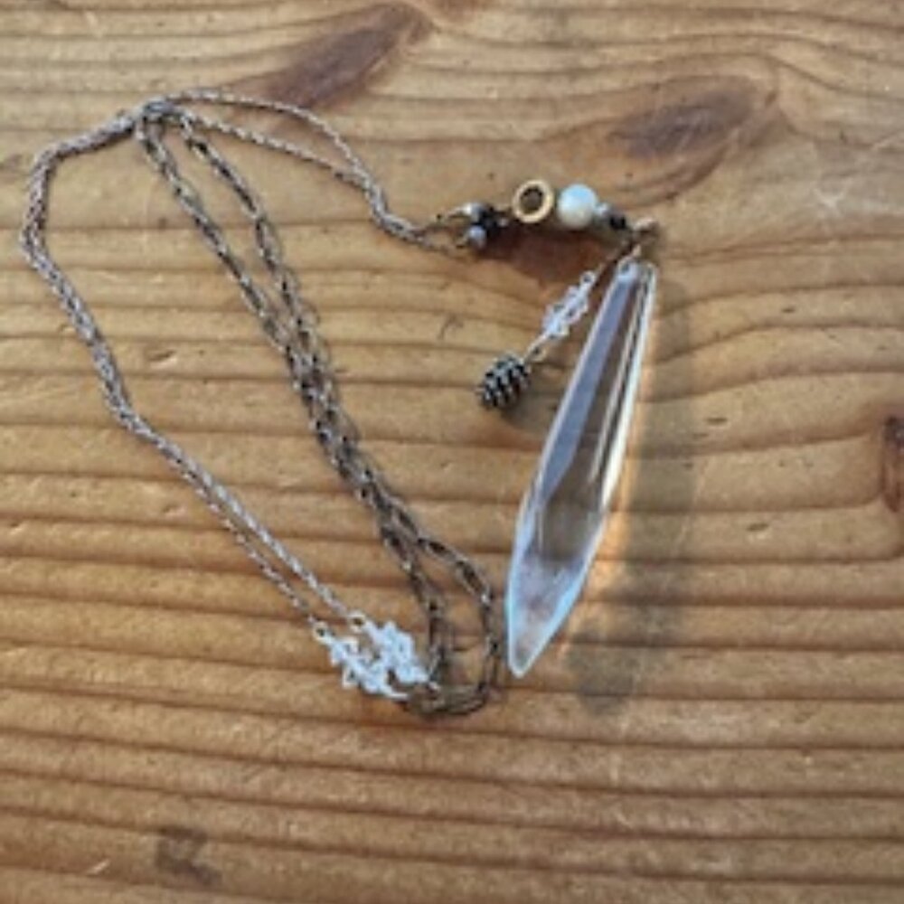 Chandelier Crystal, Herkimer Diamond and Pinecone Necklace, Boho Pearl and Antiq
